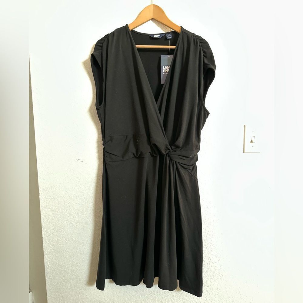 LAND'S END Dress Cotton Jersey Twist Front Sleeveless Black Size 1X NWT